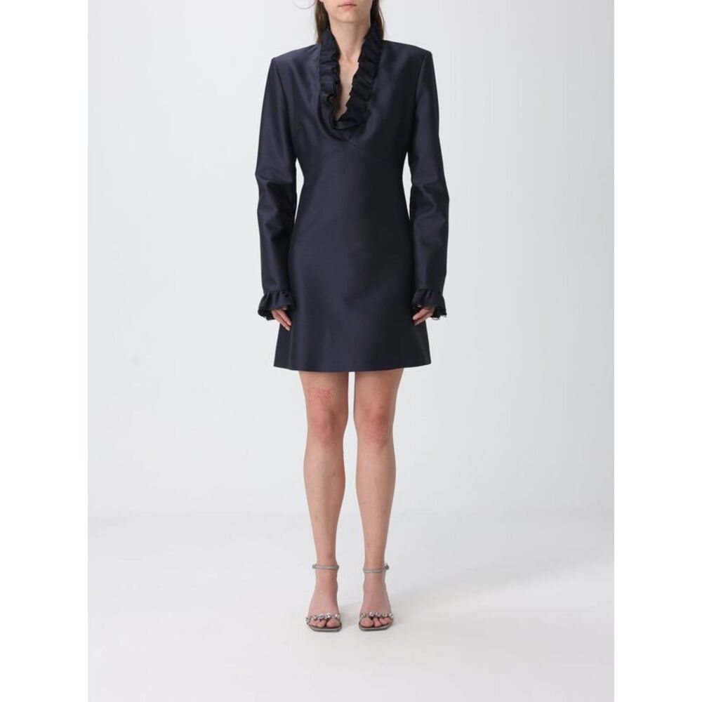 Long-Sleeve Satin Mini Dress Alberta Ferretti With A V-Neck And Ruffle Collar